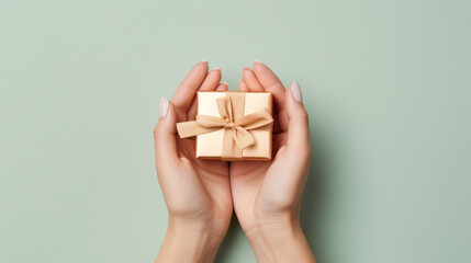 Hand holding wrapped gift box
