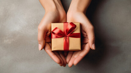 Hand holding wrapped gift box