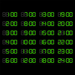 Fashionable green digital alarm clock set. Vector illustration. EPS 10.