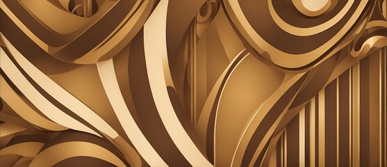 Abstract loops of bronze retro geometrical shapes and lines background from Generative AI