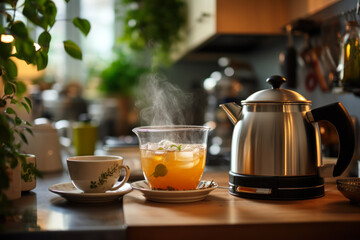 citrus tea in a glass teapot ai generative