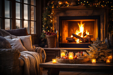 Cozy relaxation by the fireplace in a homely environment ai generative