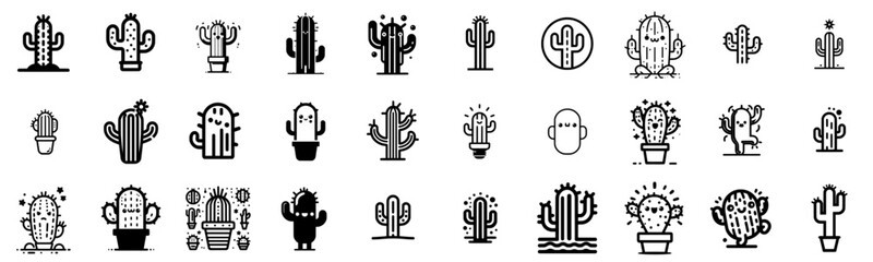 Prickly Pals: Fun Cactus Icons and Graphics, Set of Editable Stroke Graphics, Funny pictograms
