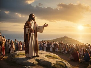 Jesus preaching on the mountain