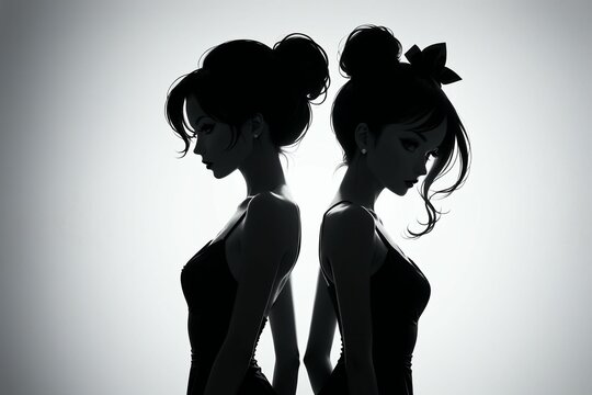 silhouette of two girls