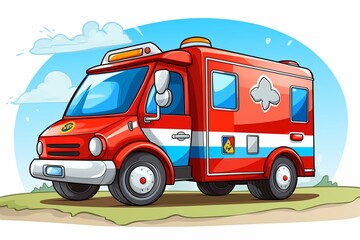 Obraz na płótnie Canvas Illustration of a humorous cartoon ambulance truck for kids. Generative AI