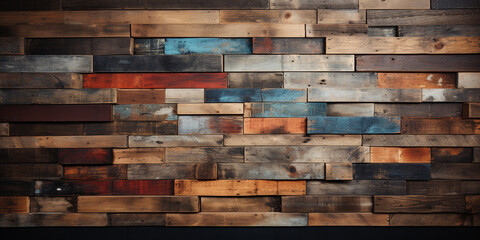 Old, grungy, colorful wood background 3d Rendering