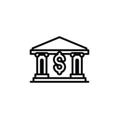 Bank building outline icon. Vector illustration. The isolated icon suits the web, infographics, interfaces, and apps.