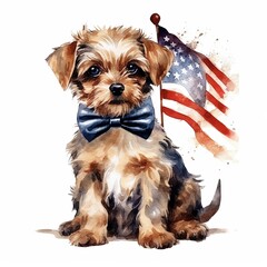 yorkshire terrier puppy 4th of July Dogs Watercolor