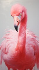 Obraz premium Adorable pastel illustration: Pink Flamingo portrait for kids room, clean design on white backdrop.