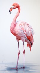 Adorable pastel illustration: Pink Flamingo portrait for kids room, clean design on white backdrop.