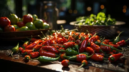 Fotobehang chili peppers © Kanchana