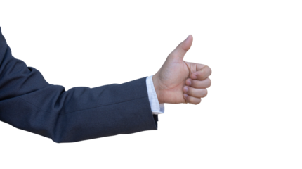 Hand of businessman with thumb symbolically everything ok. Hand isolated on transparent background. PNG File
