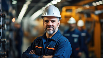 Industry maintenance engineer man inspected work on heavy Industry factory.