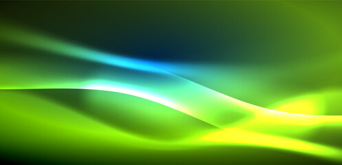 Dynamic waves in ethereal glow of neon lights. Concept merges fluidity of motion with vibrant allure of neon, crafting entrancing backdrop that embodies both vitality and futuristic sophistication