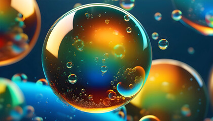 abstract PC desktop wallpaper background with flying soap bubbles on colorful background