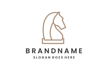 knight chess head logo line outline vector design