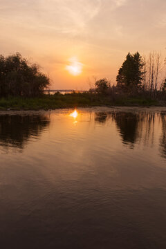 Colorful Sunset at Astotin Lake 