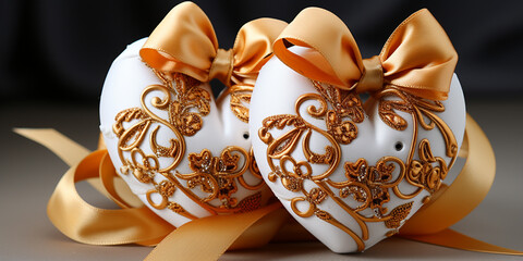 Decorative golden hearts ribbon isolated on background 3d Rendering