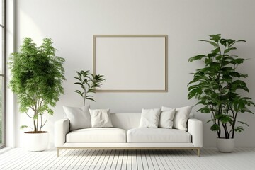 White background with a living room wall mock-up. Generative AI