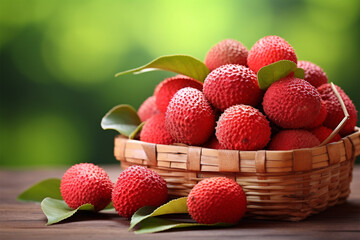 fresh red lychees in a basket