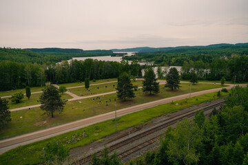 viev from suspension bridge at Nipigon ON, Canada