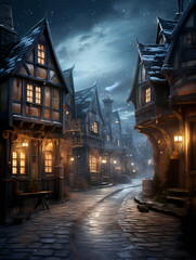 Fototapeta premium Medieval village background wallpaper poster PPT