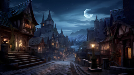 Fototapeta premium Medieval village background wallpaper poster PPT