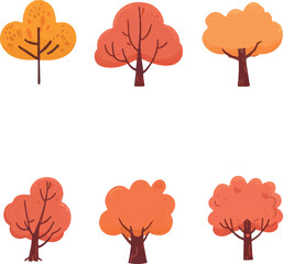 Beautiful and lovely cartoon autumn trees art vector set

