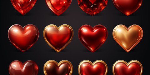 Different styles of hearts set Red heart symbol for Valentines Day 3d Rendering