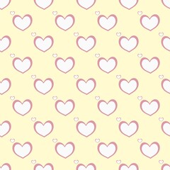 Heart seamless pattern, white pink heart pattern in yellow background, for fabric or wrapping paper