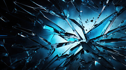 cracked glass object on black background, broken glass psd file, a dark shattered glass background with blue light and blue - Powered by Adobe