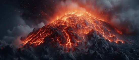 Volcano eruption with lava and ash - obrazy, fototapety, plakaty