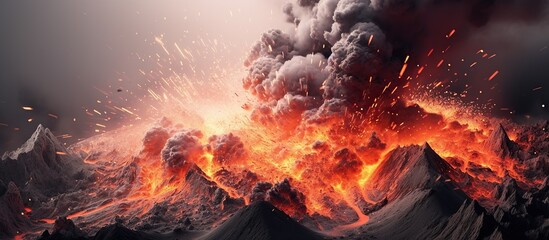 Volcano eruption with lava and ash - obrazy, fototapety, plakaty