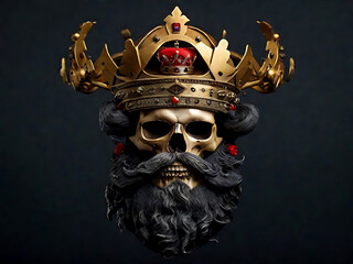 Bearded and mustached skull wearing crown