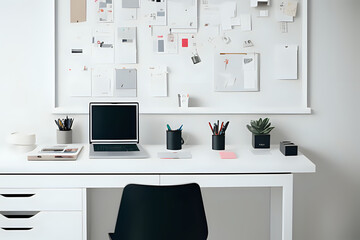 Neatly organized minimalist work space. Office interior