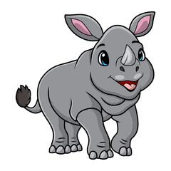 Cute rhino cartoon on white background