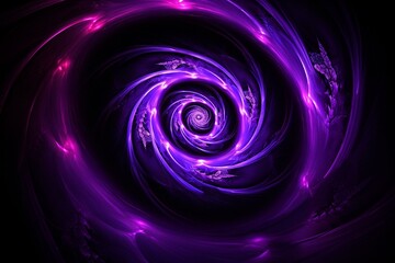 Purple swirling fractal graphic texture against a black background. Generative AI