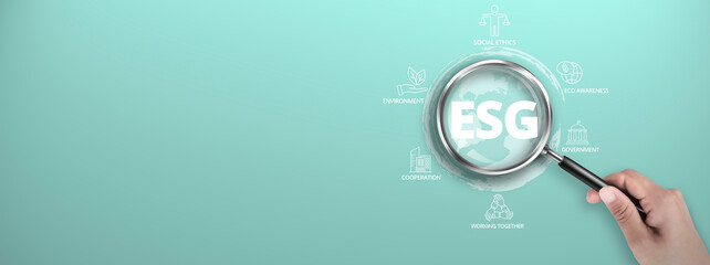 ESG. Environmental, Social. Cultivating Eco-Awareness, Collaboration, and Ethical Values. Magnifier...