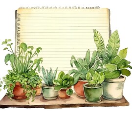 Fototapeta premium herbs and spices watercolor beautiful house plants background