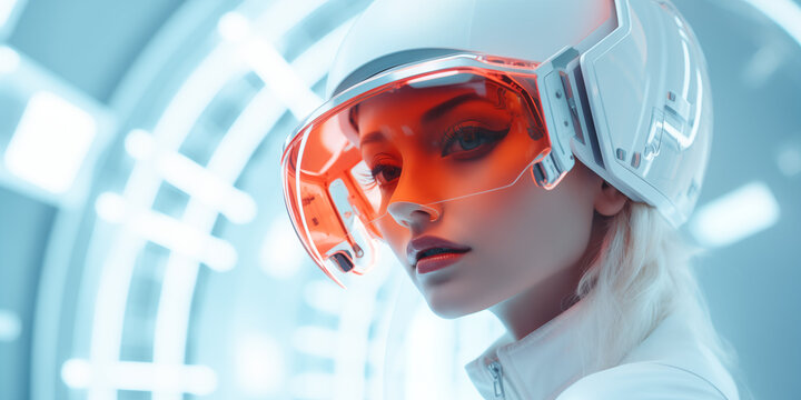 studio portrait of futuristic fashion woman - Powered by Adobe