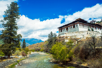 Fototapeta na wymiar Scenic view of Paro's Rinpung Dzong, Bhutan.