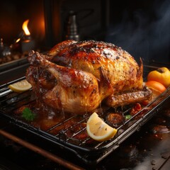 Fototapeta premium roasted chicken on the grill