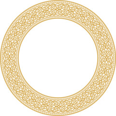 Vector golden round oriental ornament. Arabic patterned circle of Iran, Iraq, Turkey, Syria. Persian frame, border..