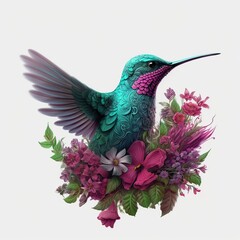 hummingbird on flower Fantasy, Hummingbird and Flowers 