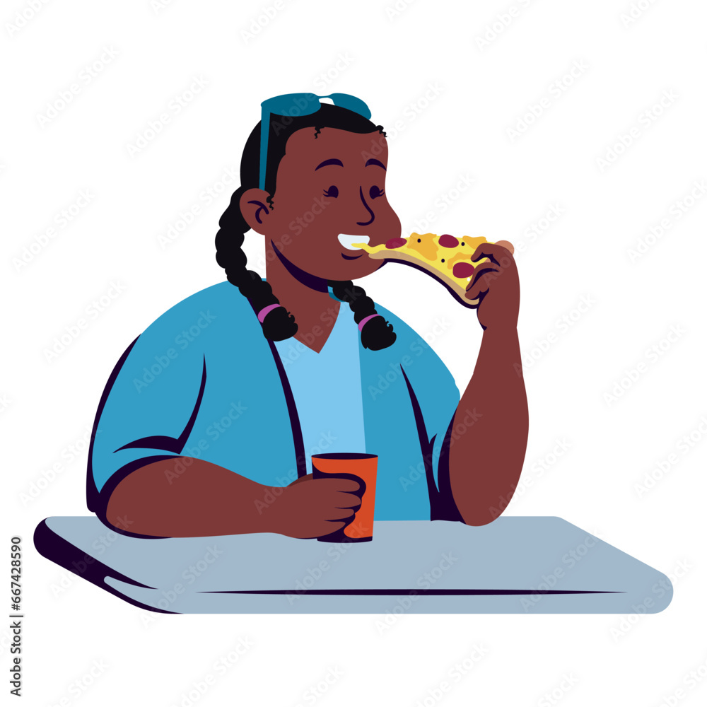 Wall mural woman eating pizza