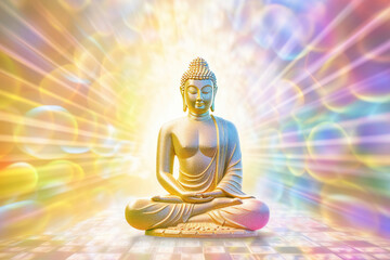 Glowing buddha statue with god light
