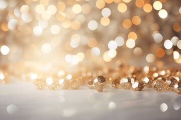 silver white and gold abstract background with copy space, bokeh lights and glitter on wedding anniversary
