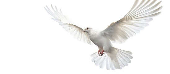 Flying white dove isolated on white background
