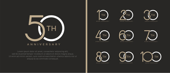 set of anniversary logo brown and white color on black background for celebration moment - obrazy, fototapety, plakaty